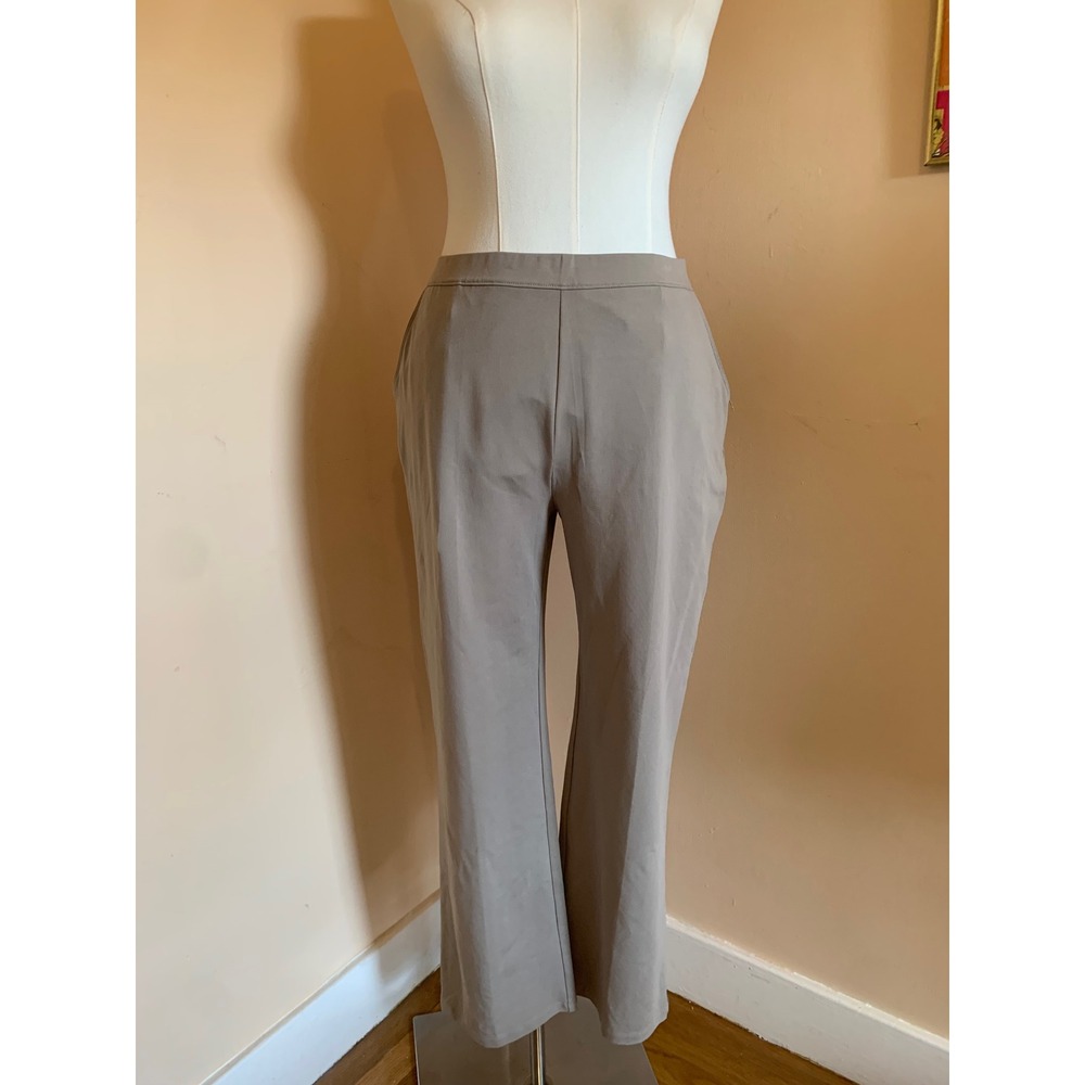 LL Bean Womens L Reg Perfect Fit Knit Pants Taupe Straight Leg 252079 Nwt
